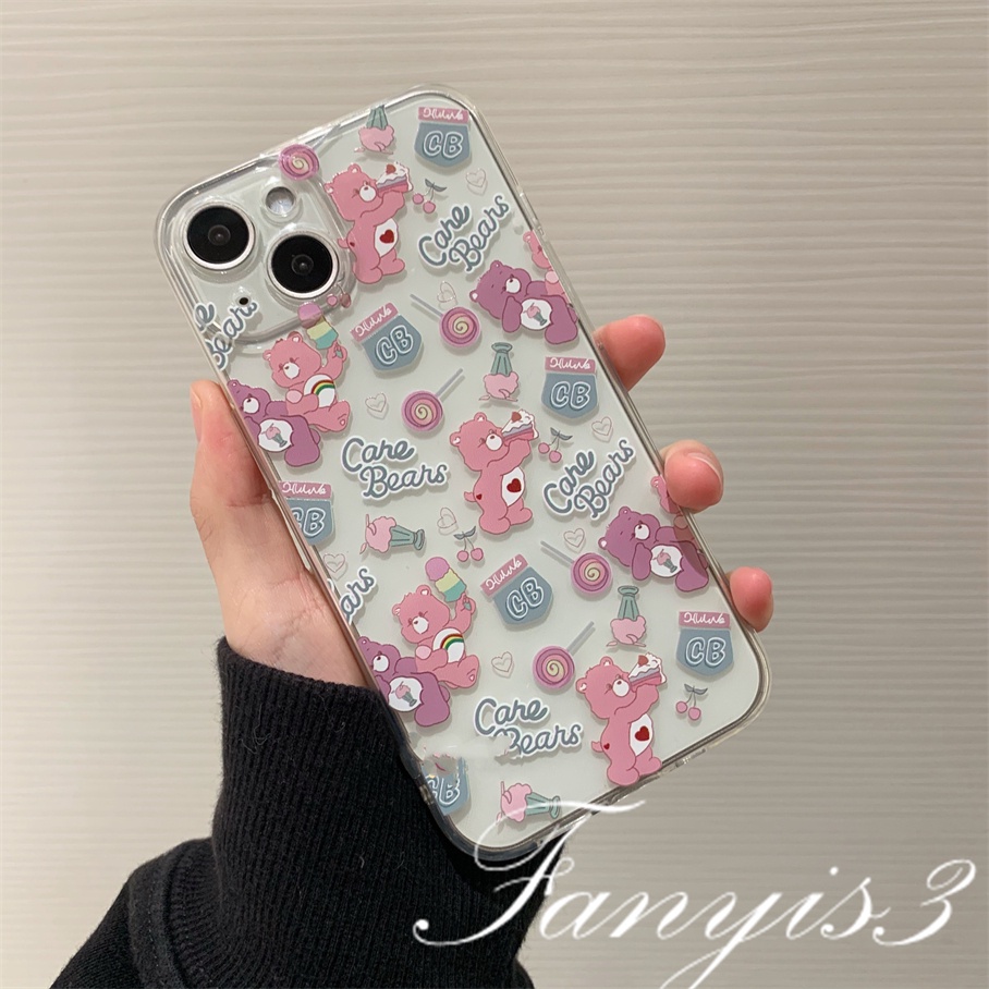 Compatible For iPhone 14 13 12 11 Pro Max X XR Xs Max 8 7 6 6s Plus SE 2020 Kompatibel Untuk Lucu Kue Beruang Ponsel Case Bening TPU Lembut Cover Pelindung