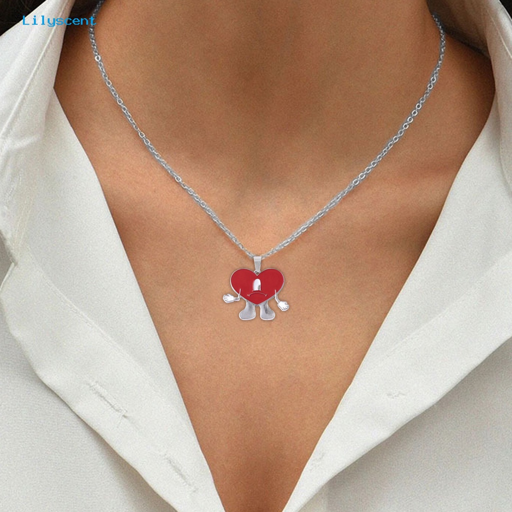 [LS] Liontin Kalung Pribadi Berbentuk Hati Rantai Salib Geometris Electroplating Leher Ornamen Colorfast Bad Bunny Heart Necklace Perhiasan Aksesori