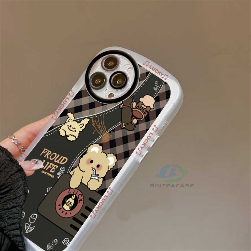 IPHONE Case Kompatibel Untuk Iphone11 Pro Max12 12 Pro 12 Pro MAX IPhone13 Pro MAX 14 Pro Max 14 Plus X XR XS MAX 6 6S 7 8 Plus Kartun Beruang Kotak-Kotak Kelinci Lembut TPU Phone Case Binteacase