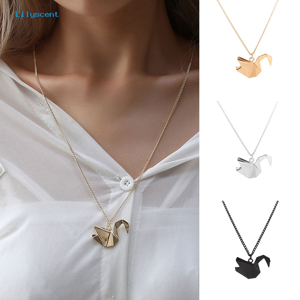 [LS] Fashion Wanita Origami Swan Pigeon Crane Panjang Klavikula Rantai Kalung Perhiasan