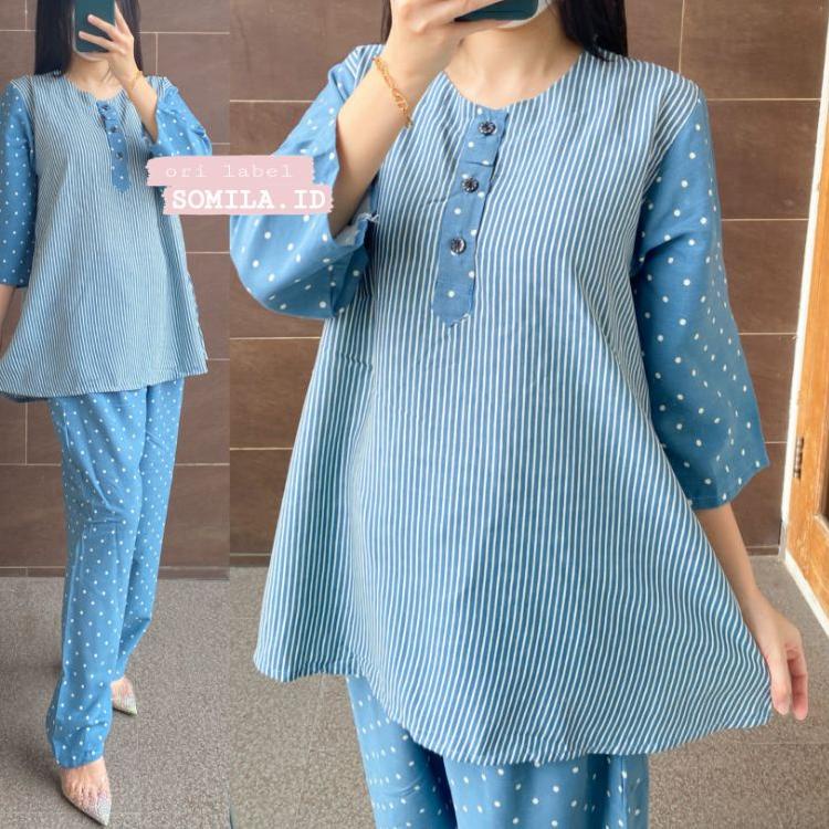 Menarik GROSIR SOMILA.ID JUMBO KULOT RC ONE SET ASMARA LENGAN PANJANG 7/8 PIYAMA BATIK BU TEJO