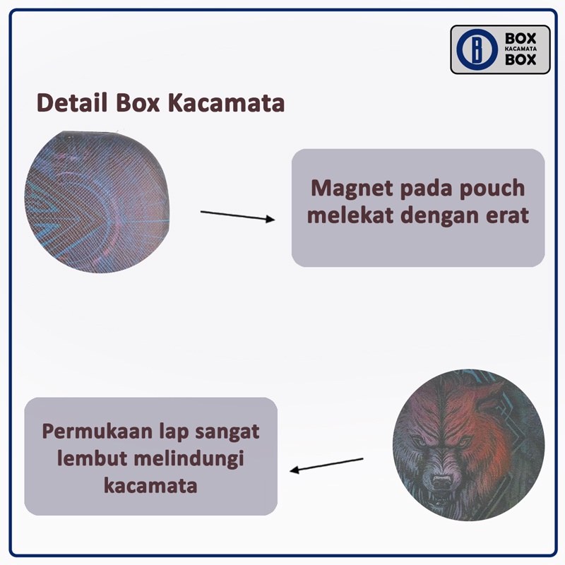 Tempat Kacamata Cepuk Magnet Motif Wolf Keren / Box Kacamata Pria Free Lap Senada New  CC18