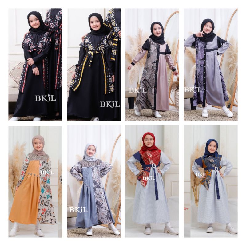 BKiL dress gamis anak perempuan anak cewek modern modis stylish kombinasi MOSCREPE warna hitam kunin