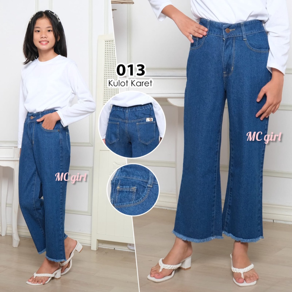 ( Size 24 - 26 ) MC girl - Kulot Rawis Pinggang Karet Anak Tanggung / Kulot Jeans Kancing 1 / Celana Jeans Kulot Boyfriend Rumbai Anak Perempuan