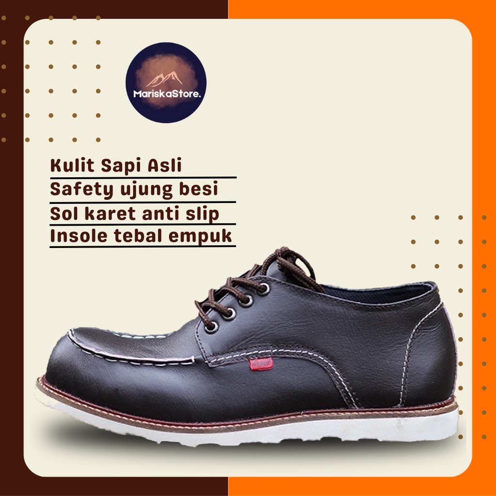 Sepatu Redwings Pendek Arboo Boots Safety Pria Ujung Besi Kulit Asli Berkualitas