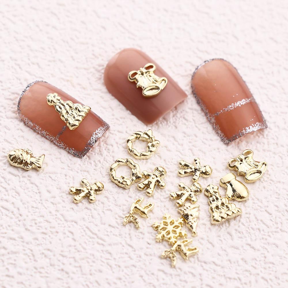 AUGUSTINA Agustinina Natal Dekorasi Nail Art Lonceng Fashion Elk Manicure Aksesoris Hiasan Kuku Perhiasan Kuku 3D