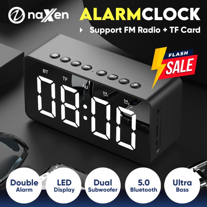 NAXEN SPEAKER ALARM BLUETOOTH MINI PORTABLE WITH FM RADIO + MIRROR ORIGINAL