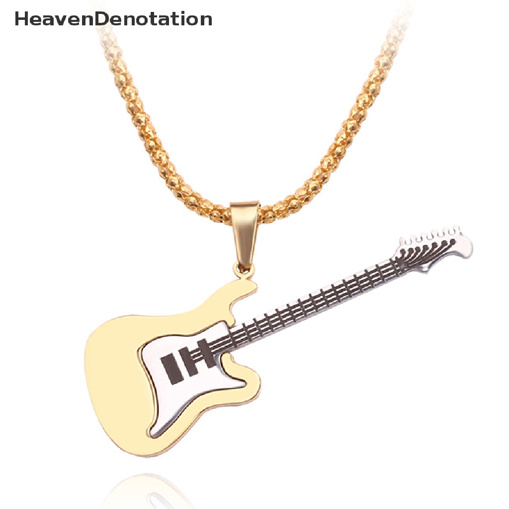 [HeavenDenotation] Hip Hop Warna Emas Hitam Perak Fashion Pria Wanita Stainless Steel Musik Rock Gitar Liontin Perhiasan Rantai Kalung Hadiah HDV