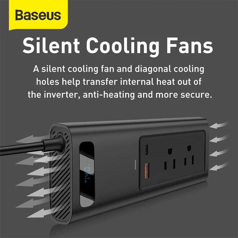 Baseus Original In Car Inverter DC 12V to AC 220V 150W Type C USB EU CN Fast Charging Casan Mobil Ori