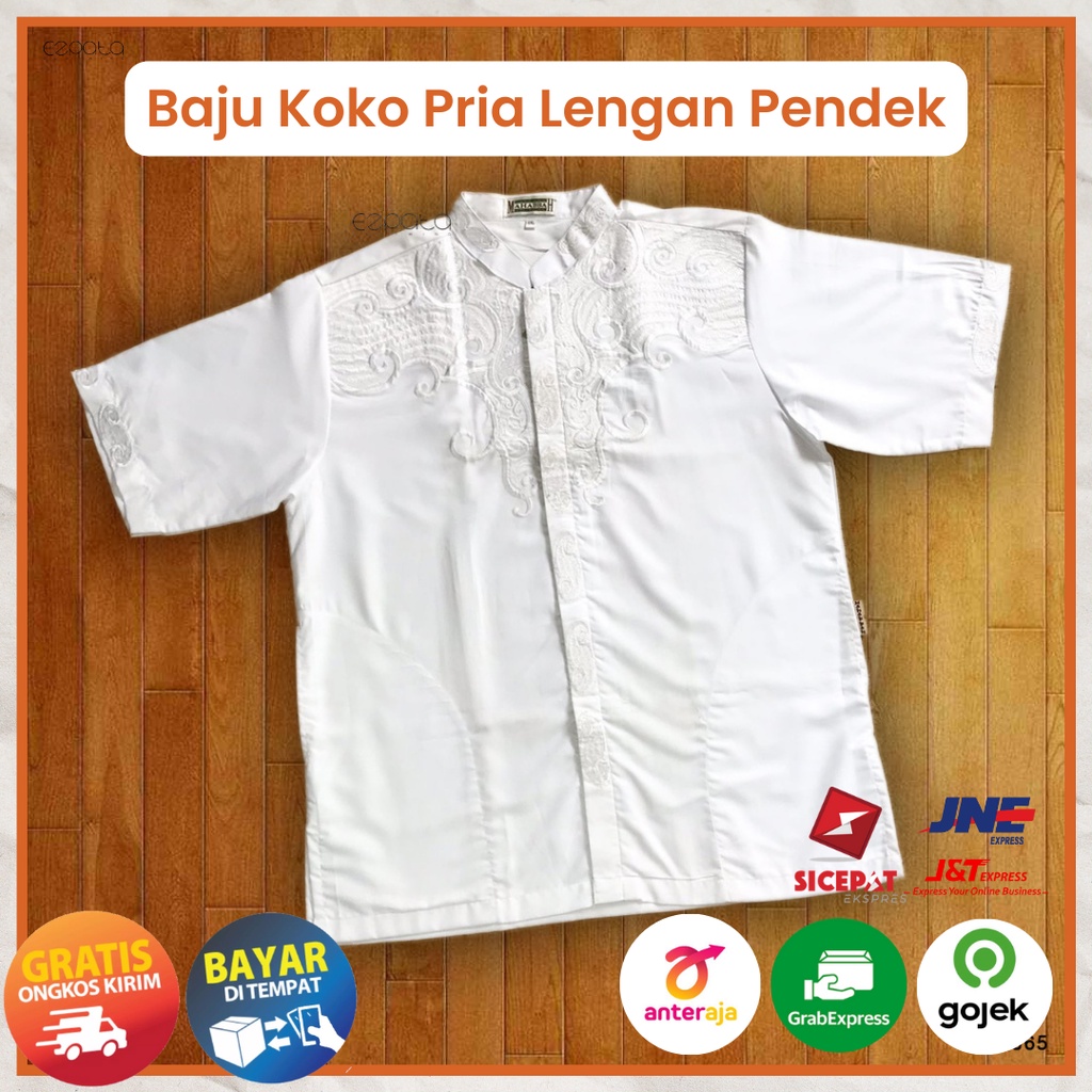 Ezpata Baju Muslim Koko Putih Pria Taqwa Lengan Pendek XXL Bordir Saku Samping Kancing Kemeja Aktif Kualitas Premium Harga Termurah