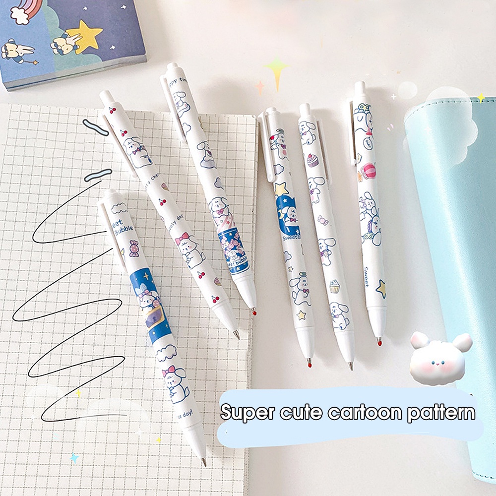 [Harga Grosir] [Warna Random] 0.5mm Lovely Hello White Tulisan Pena Netral Halus Press Type Hitam Pena Netral Siswa Kartun Lucu Gel Pen Perlengkapan Alat Tulis Kantor Sekolah