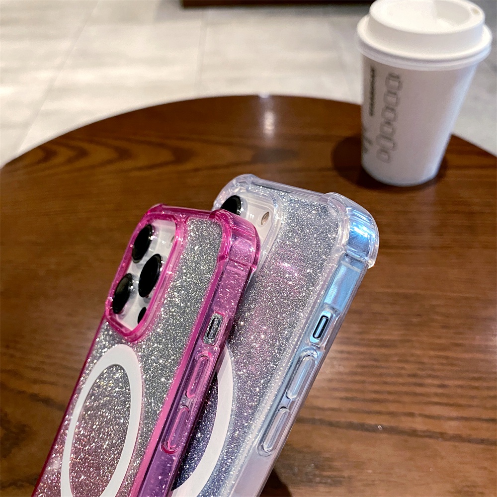 IPHONE Casing Bening Gradasi Glitter Mewah Untuk Iphone14 13 12 11 Pro Max Shockproof Transparan 11pro 13 14 Promax14 Plus Casing Keras Magnet Cover Bumper