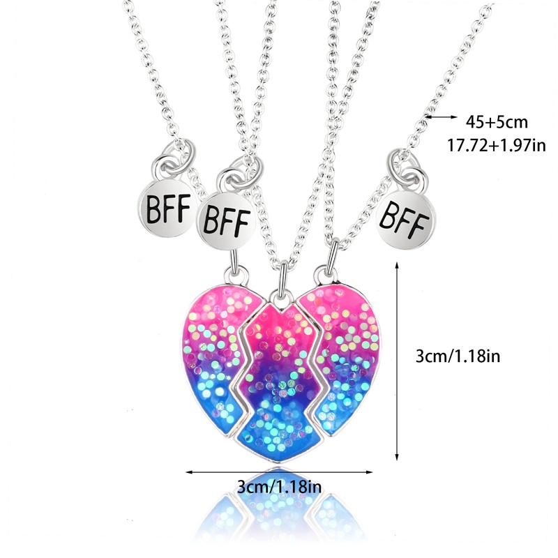 3pcs/set Kalung Cinta Penahan Hati Teman Baik Kalung Anak Tiga Pacar Set Perhiasan Anak Liontin