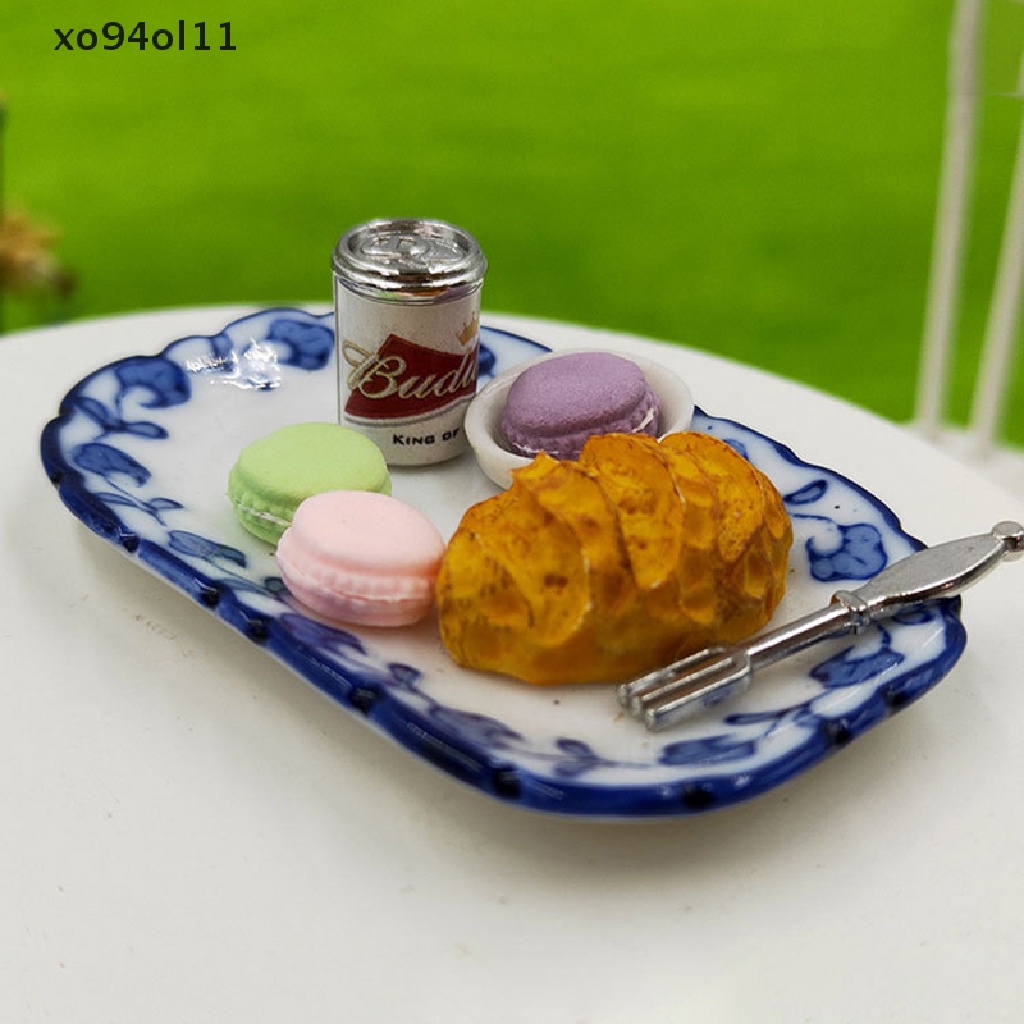 Xo1:12 Set Sarapan Miniatur Roti Macaron Dengan Nampan Rumah Boneka Dapur Makanan Set OL