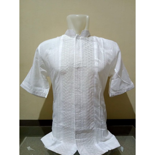 BAJU KOKO KENCANA BORDIR LENGAN PENDEK / KOKO PRIA DEWASA SENADA PUTIH TULANG