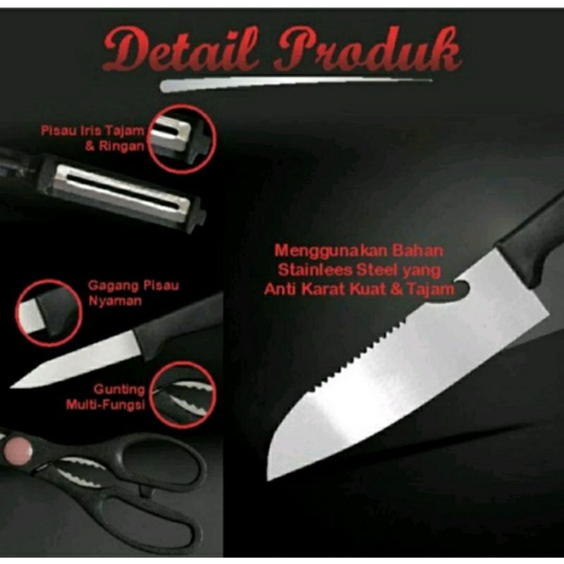 Set Pisau Dapur 4 in 1 Set Pisau Gunting Dapur Import