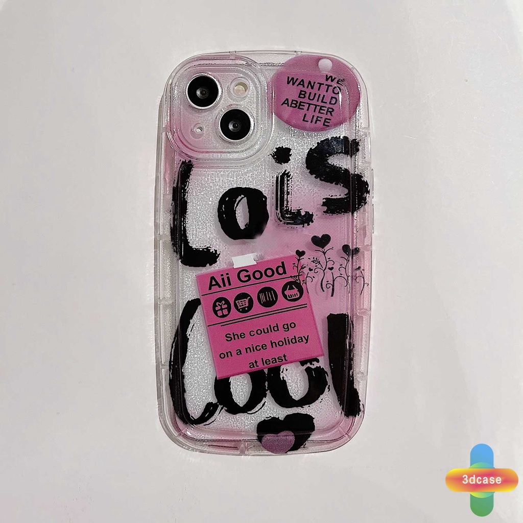 IPHONE Kompatibel Untuk Iphone11 12 13 14 PRO MAX 6 7 6S 8 14 Plus X XR XS MAX 11 12 13 SE 2020 6SPlus 7Plus 6Plus 8Plus 14Plus XSMAX Transparan pink graffiti Cinta Silikon Casing Ponsel