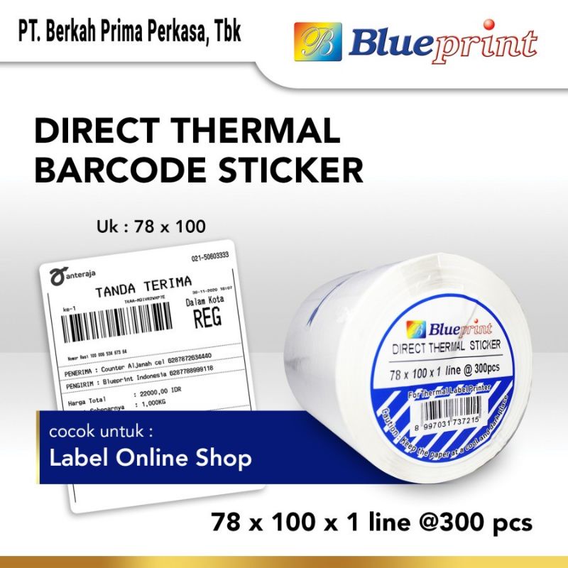 BLUEPRINT 78x100 (300pcs) Direct Thermal Barcode Sticker / Label Print Online Shop / Gap Jeda
