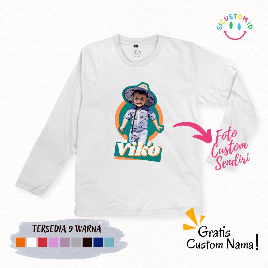 TERLARIS BAJU KAOS ANAK TANGAN PANJANG GRATIS CUSTOM FOTO + NAMA