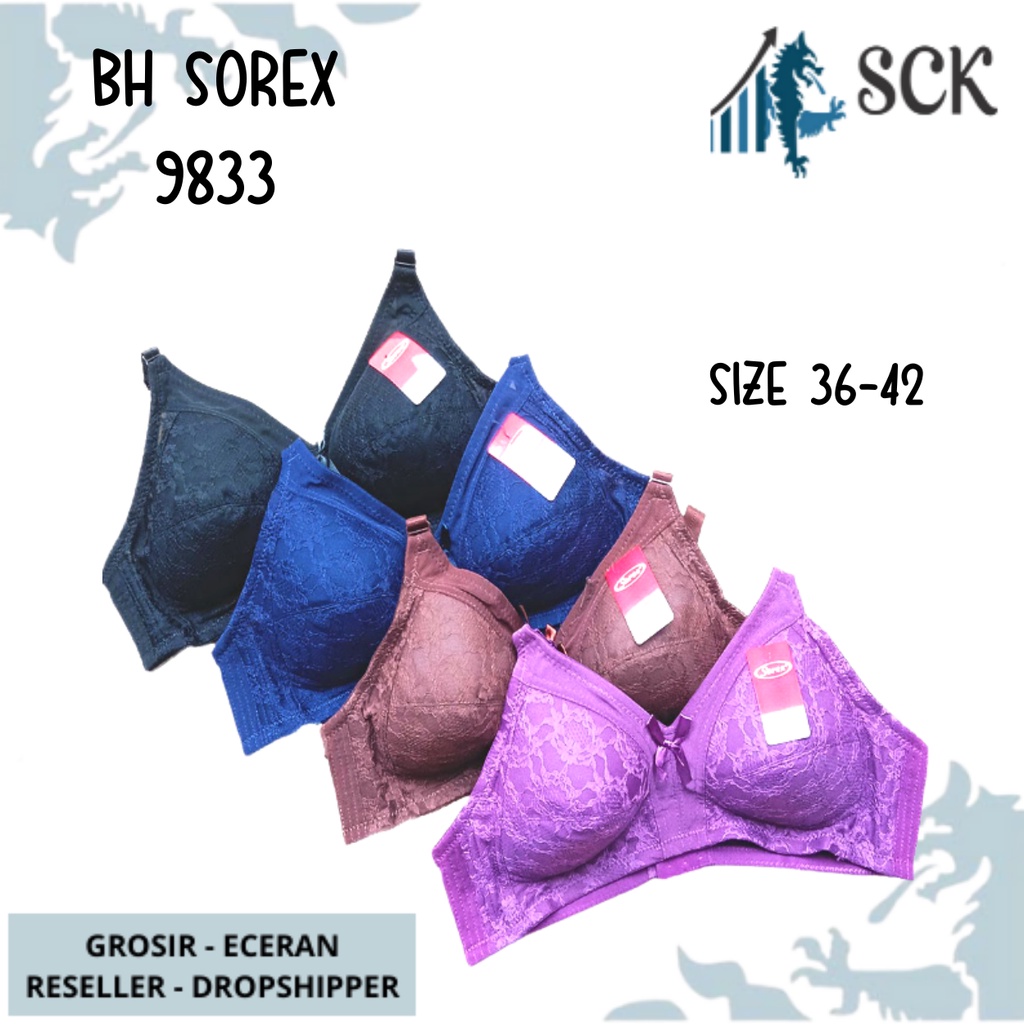 BH SOREX 9833 Kait 3 Setara Cup B-C / Bra Brukat Full Cup Tanpa Kawat Busa Tipis Motif / Pakaian Dalam Wanita Size 36-42 – sckmenwear