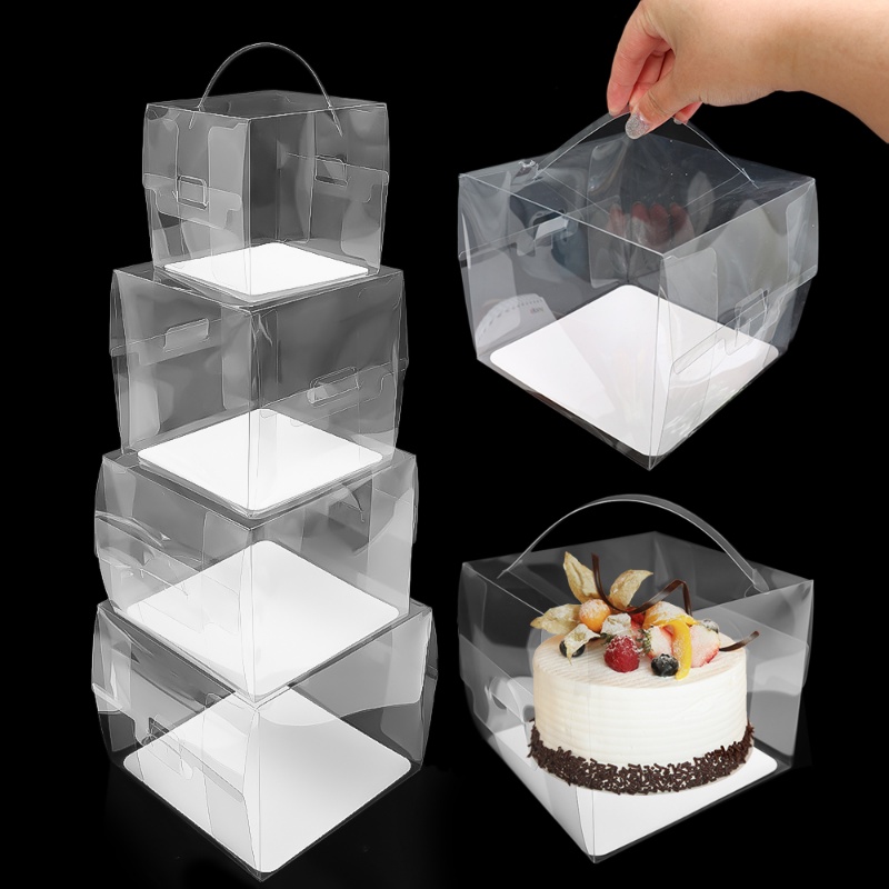 Kotak Kue Plastik Transparan Persegi/Portable Mousse Dessert Case/Kotak Kemasan Kue Pesta Ulang Tahun Pernikahan