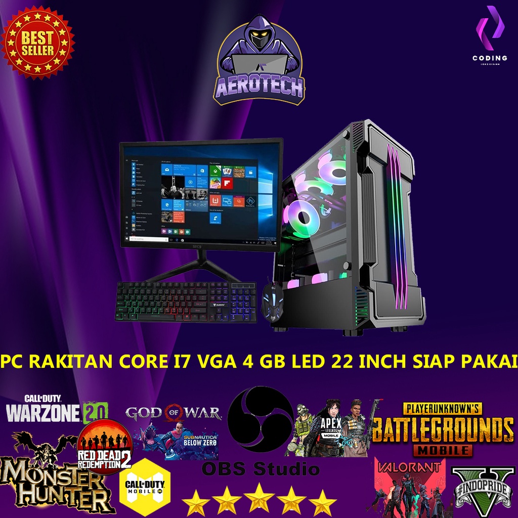 PC RAKITAN GAMING DESAIN CORE I7 3770 | RAM 16GB | VGA 4 GB | LED MONITOR 22 INCH TERMURAH SIAP PAKAI