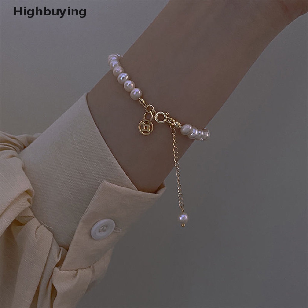 Hbid Vintage Peri Fashion Wanita Gelang Retro Mutiara Liontin Berongga Tembaga Uang Adjustable Gelang Untuk Wanita Keberuntungan Tangan Rantai Perhiasan Glory