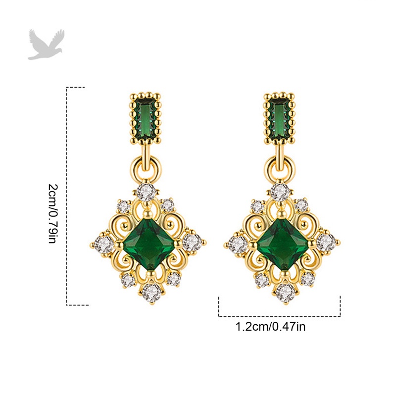 Fashion Geometris Kompak Zirkon Hijau Kristal Anting Desainer Mewah Elegan Feminin Perhiasan