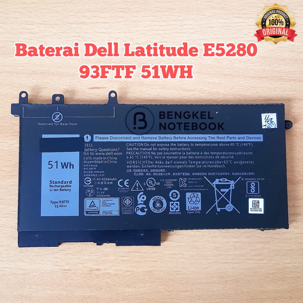 Baterai Dell Latitude E5280 E5480 E5580 E5490 E5590 E5290 E5591 E5491 93FTF 51WH