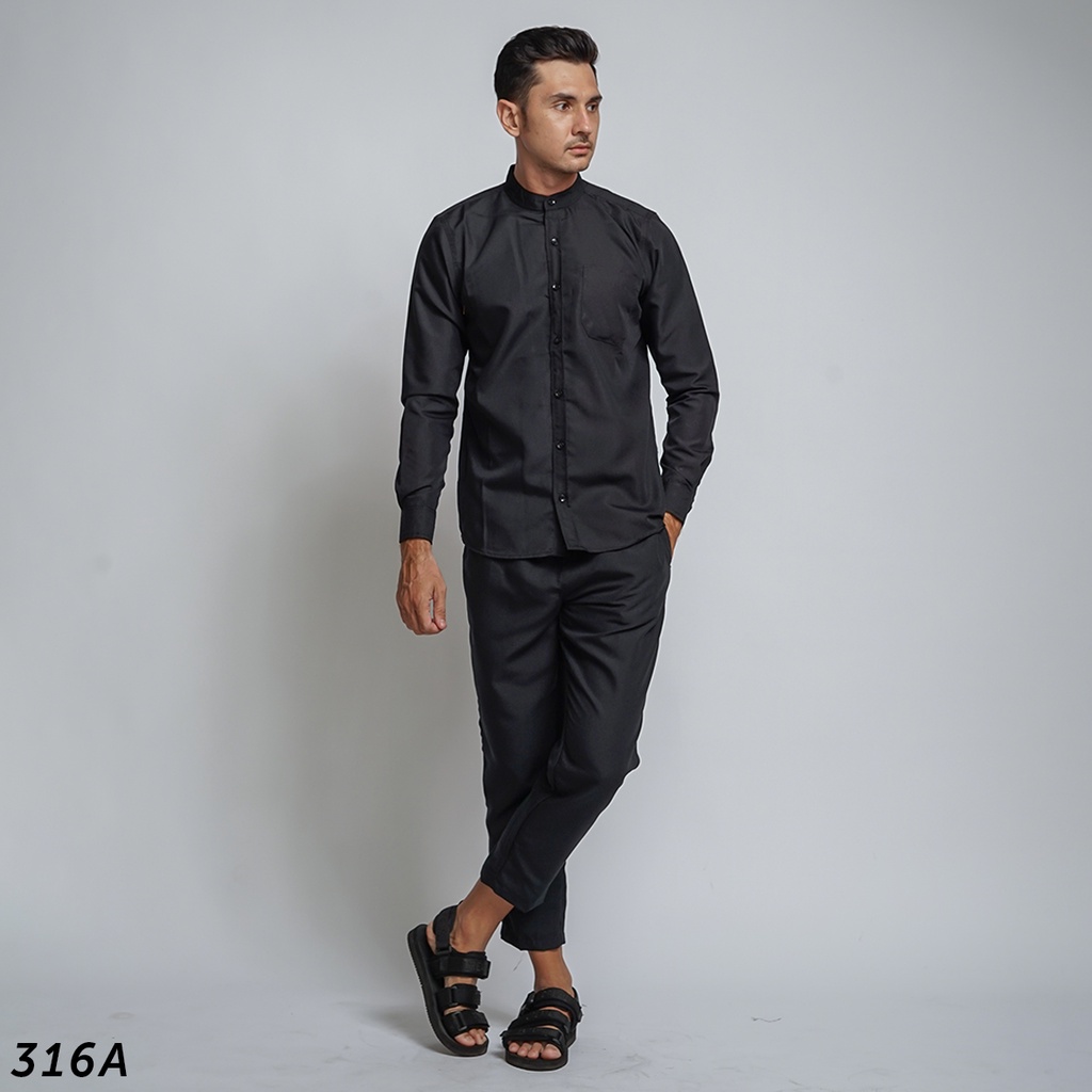 HSRM Ox Shirt 1 Set Black Kemeja Kerah Shanghai Lengan Panjang 316 A