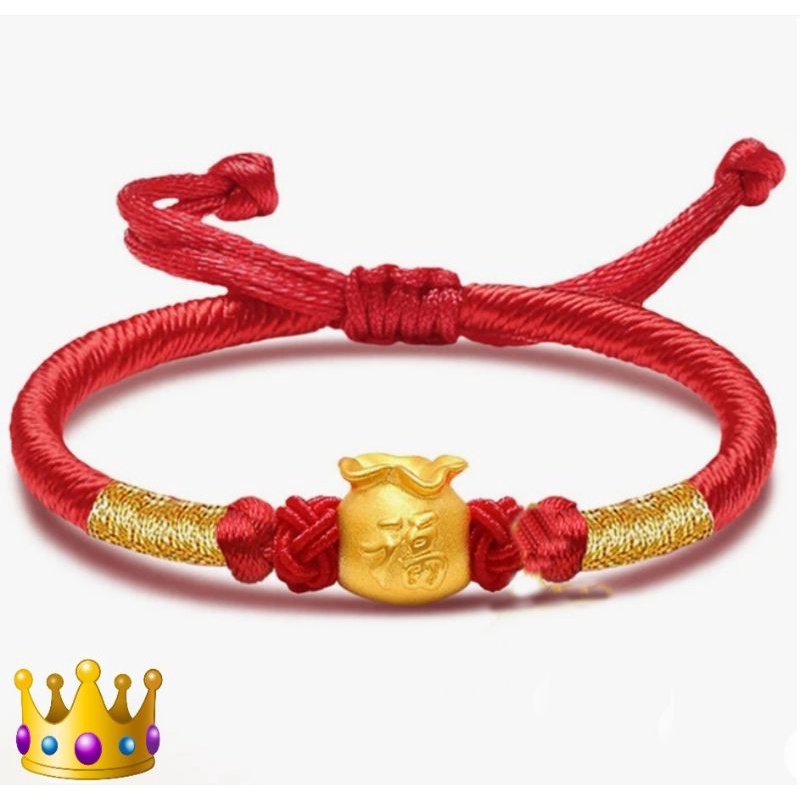 charm gelang tali ulir kepang udjustable cowok cewek variasi emas 24k hongkong 999 charm kantong uan