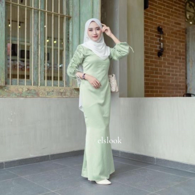 Elmira Long Dress Tangan Serut Viral Dress Bridesmaid Free Kalung
