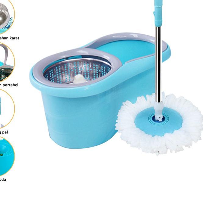 ✲ Top Living Alat Pel Lantai Mop Dengan rol Praktis Kain Pel Putar Spin Mop 6L Bucket Ultra Mop/Gaga