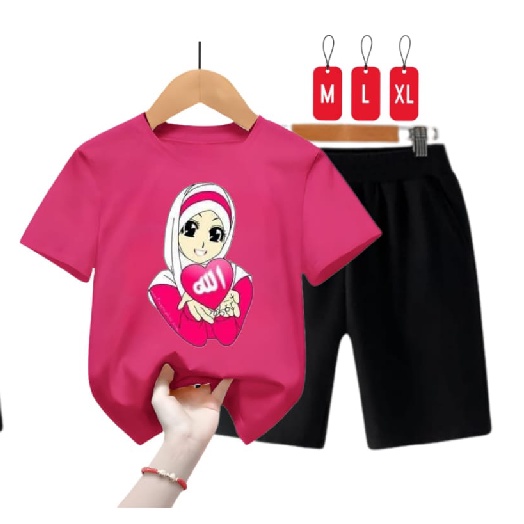 Hzl_outfit Kaos Baju Setelan Anak Cewek Hijab Tulisan Arab/ Size M,L,XL