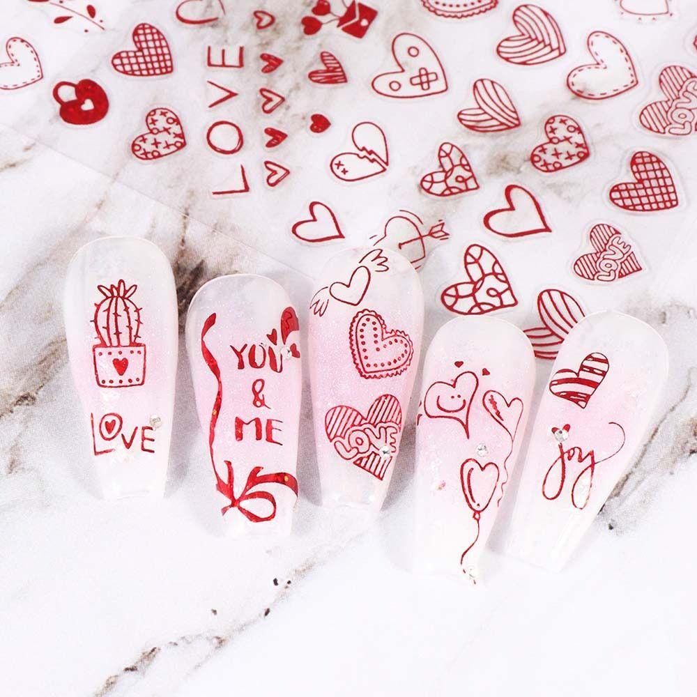MXBEAUTY Stiker Kuku Hati Sweet Self Adhesive Ikatan Simpul Kaktus Hari Valentine Nail Art Nail Art Dekorasi