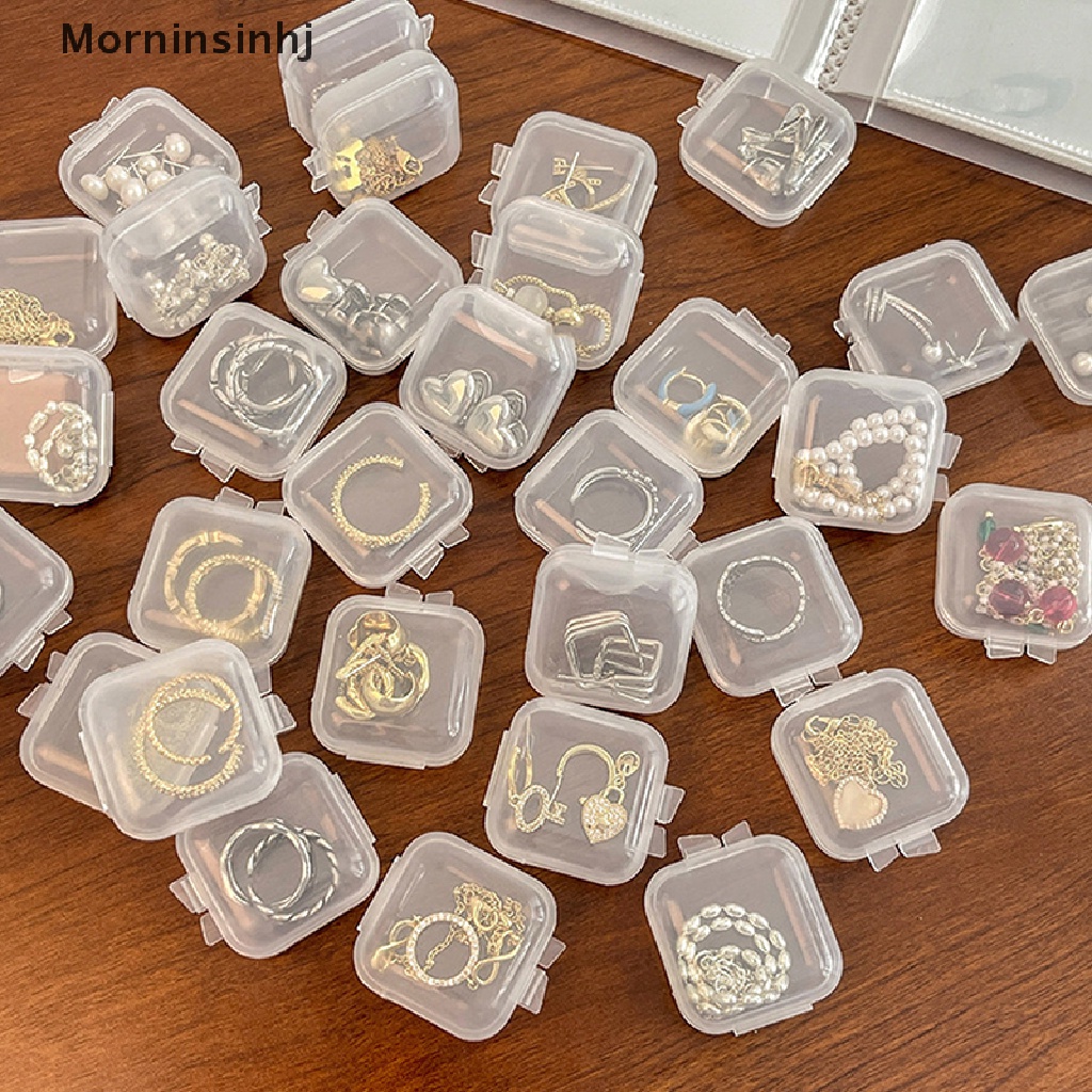 Mornin 10PCS Kotak Penyimpanan Mini Transparan Persegi Kotak Plastik Kosong Case Dengan Tutup Jewelry Packaging Storage for Tiny Bead Jewelry Korek Kuping Pil Atau Gadget Kerajinan Kecil Lainnya id