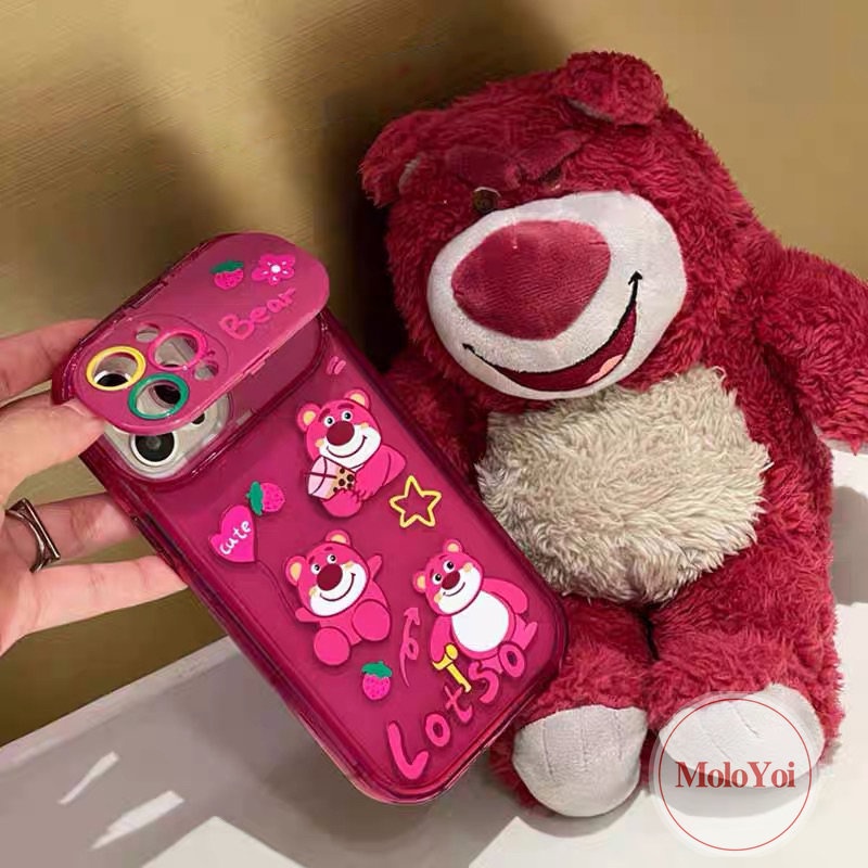 IPHONE Case Manyo Beruang Strawberry Kartun Lucu Kompatibel Untuk Iphone11 14 12 13 Pro MAX XR 7 8 14 Plus X XS MAX SE 2020 Flip Make Up Cermin Shockproof Soft Case