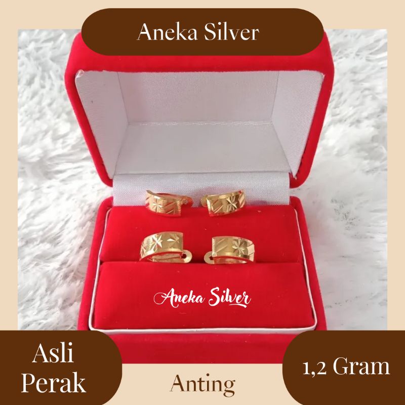 Anting Jepit Bangkok Ukir, Sepuh Emas Kuning, Perak 925