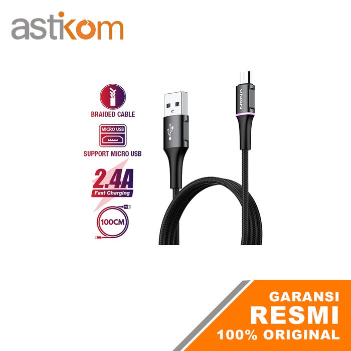VIVAN Kabel Micro USB Android 2.4A LED Light Quick Charge 100CM VDM100