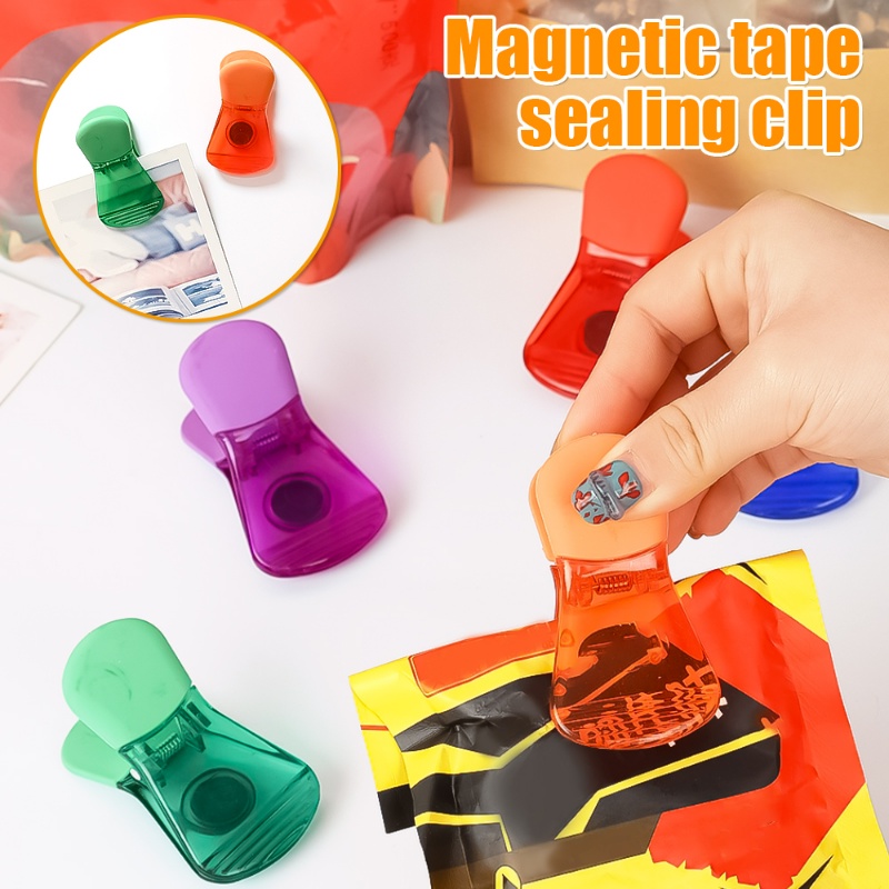 Sealer Snack Sealing Penyimpanan Makanan Klip Portable Dokumen Kantor Tagihan Foto Folder Kulkas Tape Magnetik Sealing Clip Kreatif Warna Klip Akrilik Transparan