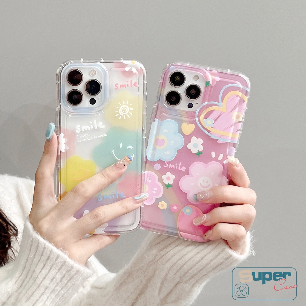 Ins Korea Bunga Cinta Hati Cover Untuk Realme C53 C35 C25 C55 C15 C20 C33 C30 S C25Y C20A C21Y C25s C11 C12 C17 9I 7I 5 6i 5i 5s C3 Cute Smiley Sunbag Shockproof Clear Soft Case