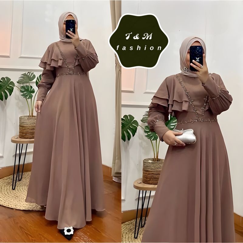 T &amp; M Fashion~HELLEN MAXI SONIA DRESS GAMIS KONDANGAN TERBARU BAJU WANITA KONDANGAN ARISAN IBU IBU DRESS MAKSI APLIKASI PAYET