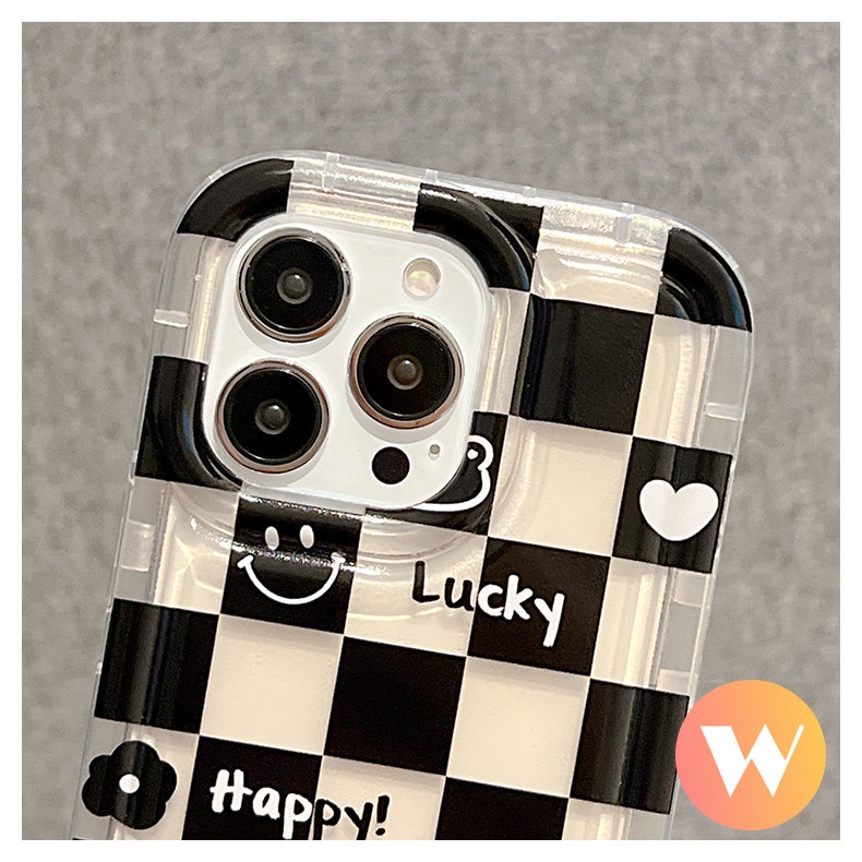 IPHONE Cute Smiley Bear Soft Tpu Case Kompatibel Untuk Iphone11 7Plus 13 11 12 14 Pro Max XR X XS Max6 7 8 6s Plus SE 2020 Pasangan Papan Catur Cinta Hati Airbag Shockproof Cover