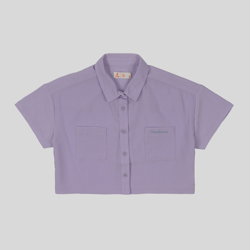 3Second Kids Kemeja Polos Crop Original LenganPendek Poly Shirt Basic Wanita Ungu Lavender 020822
