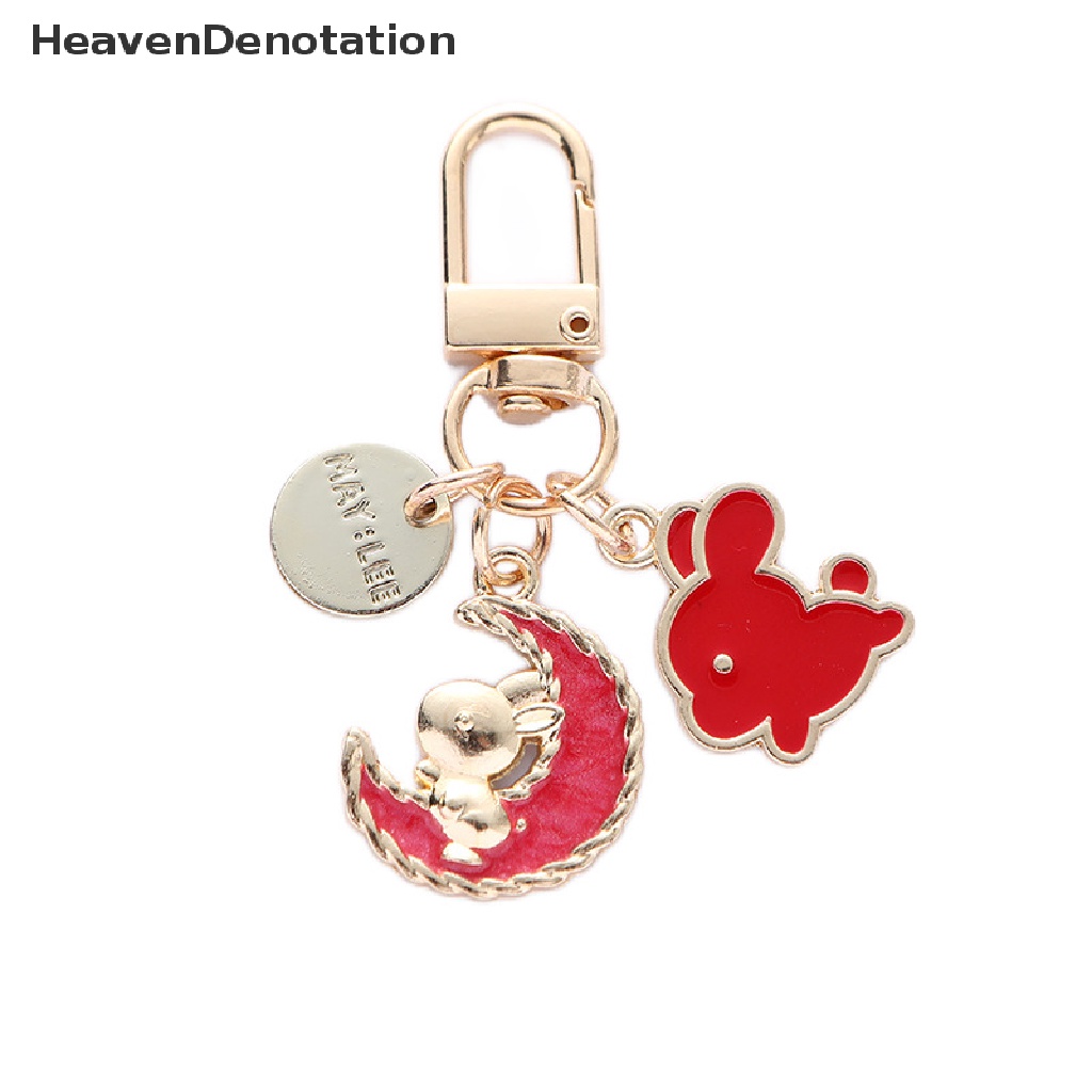 [HeavenDenotation] Kartun Bulan Kelinci Gantungan Kunci Untuk Gadis Wanita Kelinci Liontin Ransel Keyring Charm Mobil Keychain Perhiasan Hadiah HDV