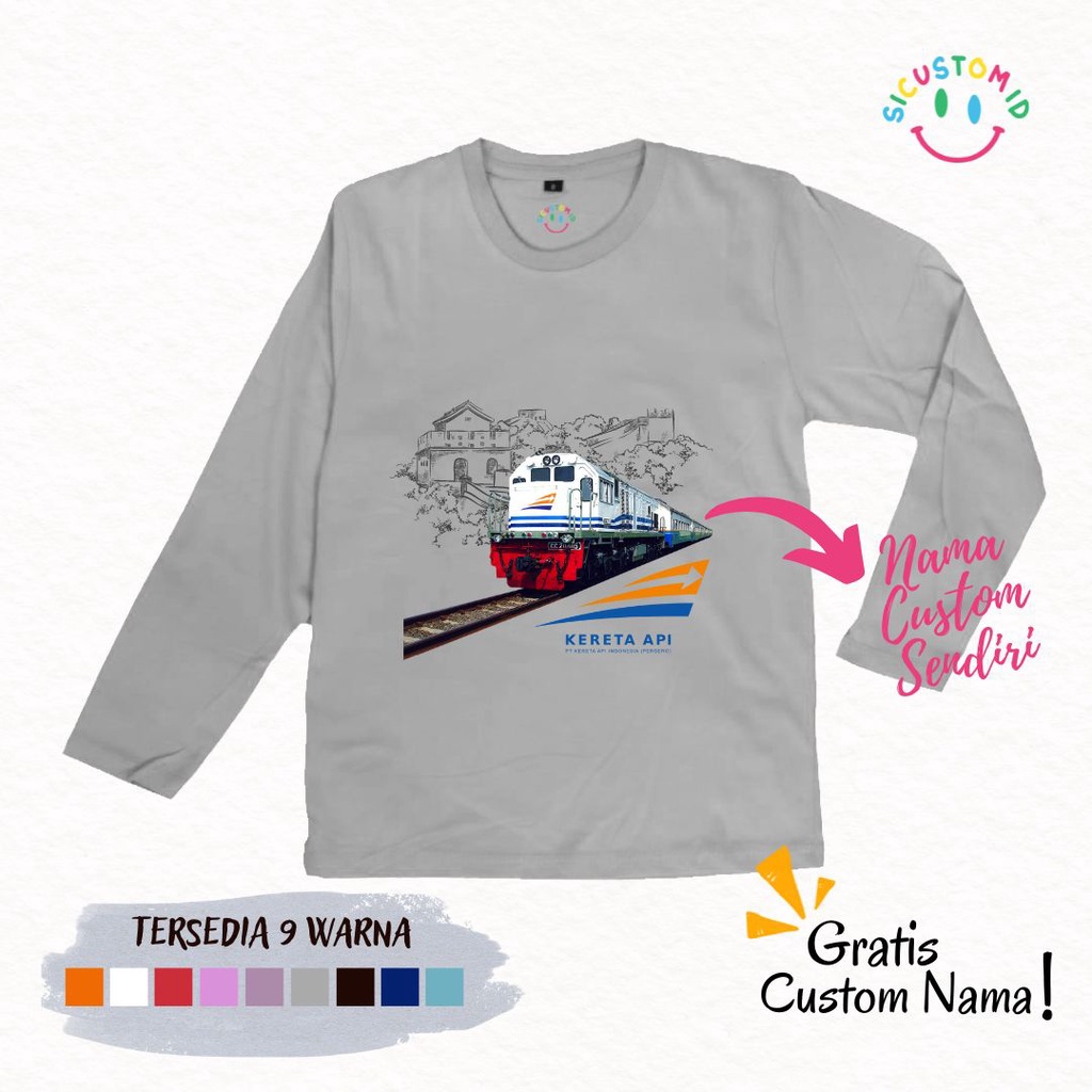 TERLARIS BAJU KAOS ANAK TANGAN PANJANG CUSTOM GRATIS NAMA KERETA API/RAILFANS/TRAIN FREE NAMA 1-12 TAHUN