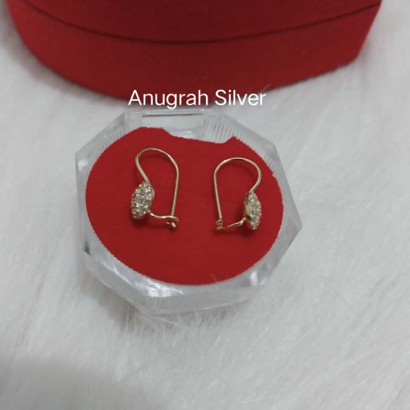 Anting kait wanita perak asli 925 remaja dewasa rose gold model bulat mata putih full kilau/Silver lapisan emas kuning murni!!!