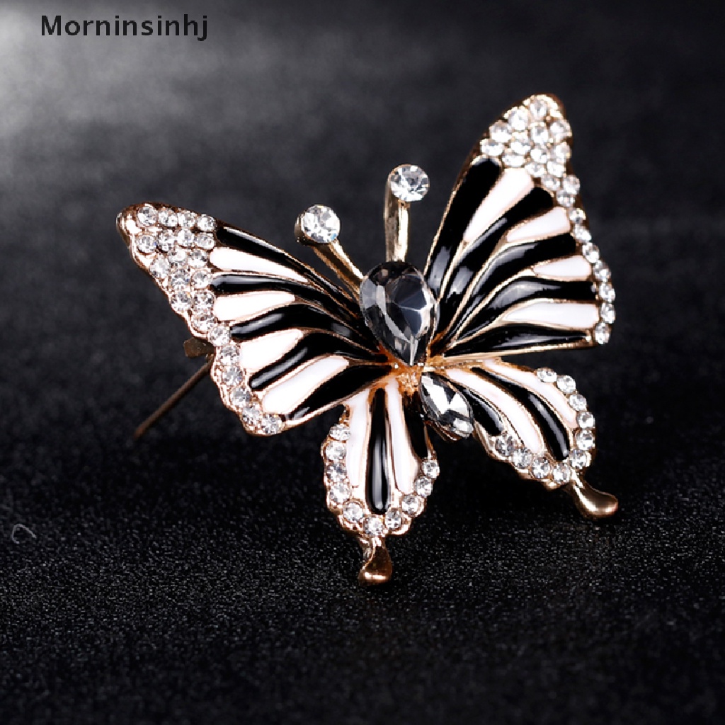 Mornin Fashion Hitam Kupu-Kupu Bros Butterfly Kristal Bros Aksesoris Elegan Pin id