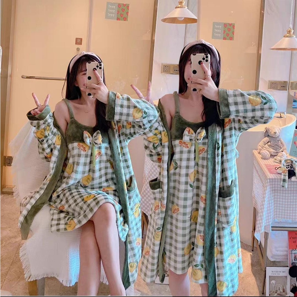 Kimono handuk bludru/kimono bulu include inner/kimono wanita lingerie