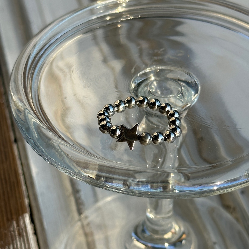 Cincin Jari Bintang Logam Elastis Warna Perak Aksesoris Perhiasan Star Rings Adjustable Vintage Unisex Indah Hadiah Untuk Wanita Pria Retro Beads Ring Simple Couple Lovers Ring